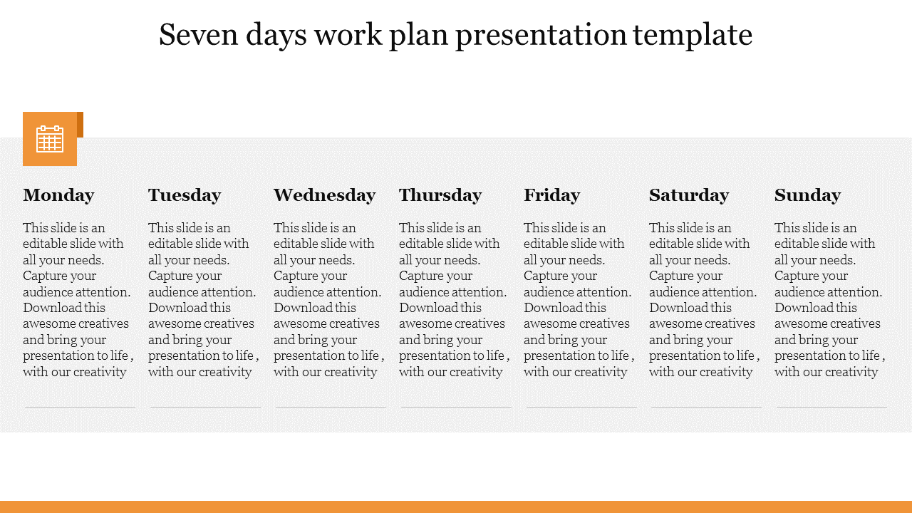 Free - Use Seven Days Work Plan Presentation Template Design